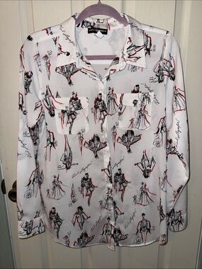 Karl Lagerfeld White Button-Down Shirt with Black & Red Fashion Sketch Print
